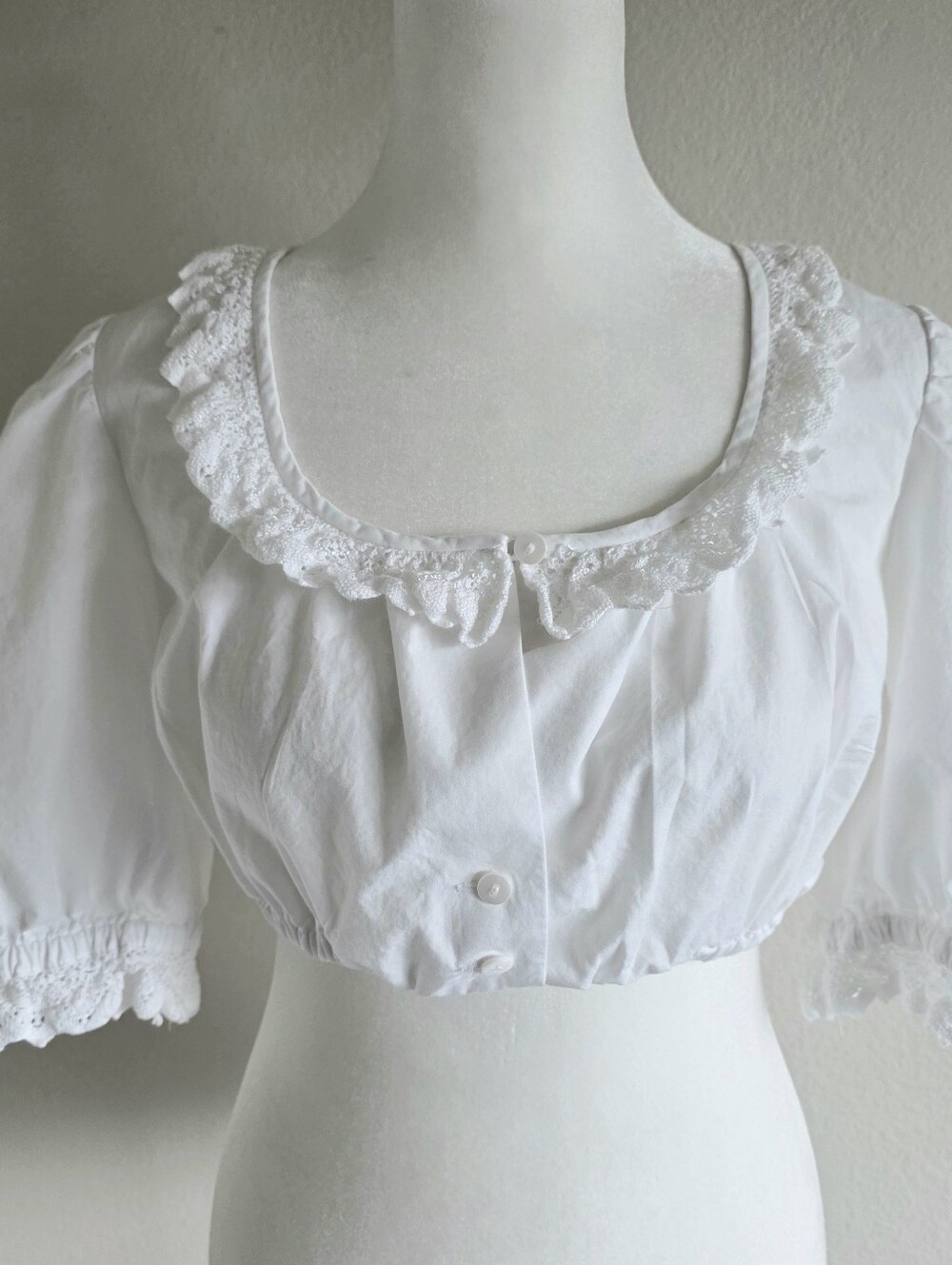 Vintage White H Moser Dirndl Top Blouse Cotton Octoberfest Austria Size EU 42 M